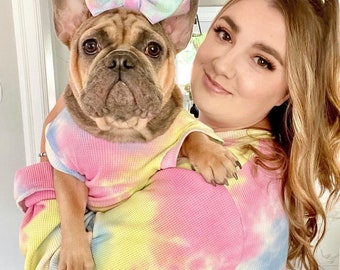 Matching Tie Dye Pet and Owner Sweaters | Multi Colour Tie Dye Shirt | Dog and Cat Sleeveless Shirt | Long Sleeve Human Sweater