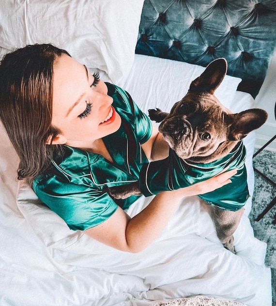 Matching Pet and Adult PJ Set in Emerald Green Satin | Dogs, Cats & People | Dog Mom Gifts | Twinning Outfits | Cute Clothes for Large Dogs