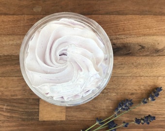 Lavender Oak Whipped Sugar Scrub with Essential Oil, Fluffy Body Frosting Moisturizing Soap, Body Butter and Shaving Cream, Self-Care Gift