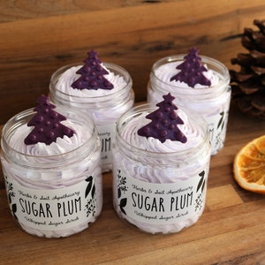 Sugar Plum Whipped Sugar Scrub with Soap Topper, Great way to say happy New Year! Perfect Cozy Winter Gift, Cute Valentine's Day Gift, Vegan