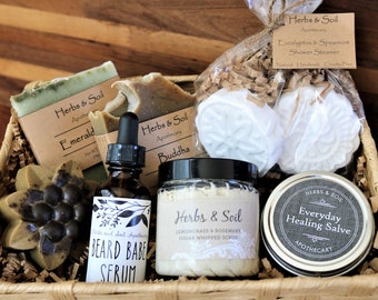 For the Guy Who Has Everything, Men's Skincare Gift Basket, Natural Soap, Shower Steamers, Healing Salve, Organic, Father's Day Gift Idea