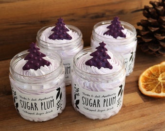 Sugar Plum Whipped Sugar Scrub with Soap Topper, Great way to say happy New Year! Perfect Cozy Winter Gift, Cute Valentine's Day Gift, Vegan
