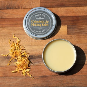 Calendula Lip Healing Balm with Organic Botanicals & Infused Oils and Butters, Hydrating Conditioner for Chapped Lips, All-Natural Skin Care