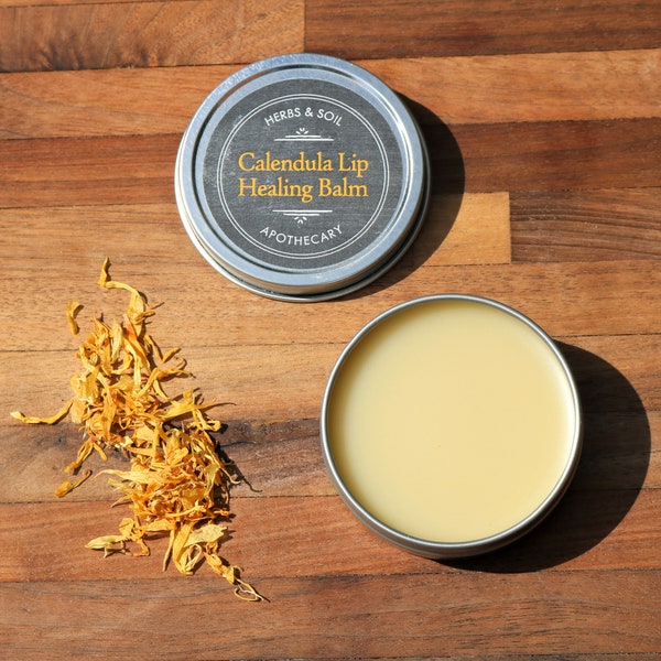 Calendula Lip Healing Balm with Organic Botanicals & Infused Oils and Butters, Hydrating Conditioner for Chapped Lips, All-Natural Skin Care