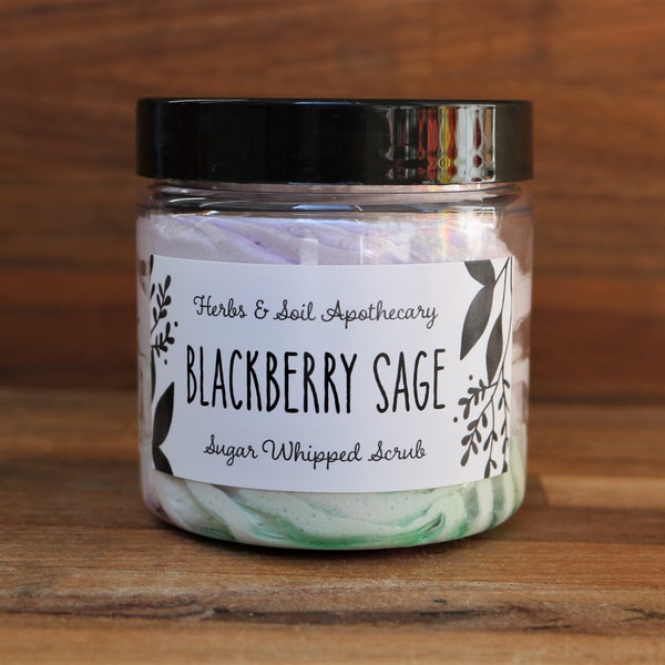 Blackberry & Sage Whipped Sugar Scrub with Sweet Almond Oil, Fluffy Body Frosting, Moisturizing Soap, Foaming Shaving Cream, Self-Care Gift