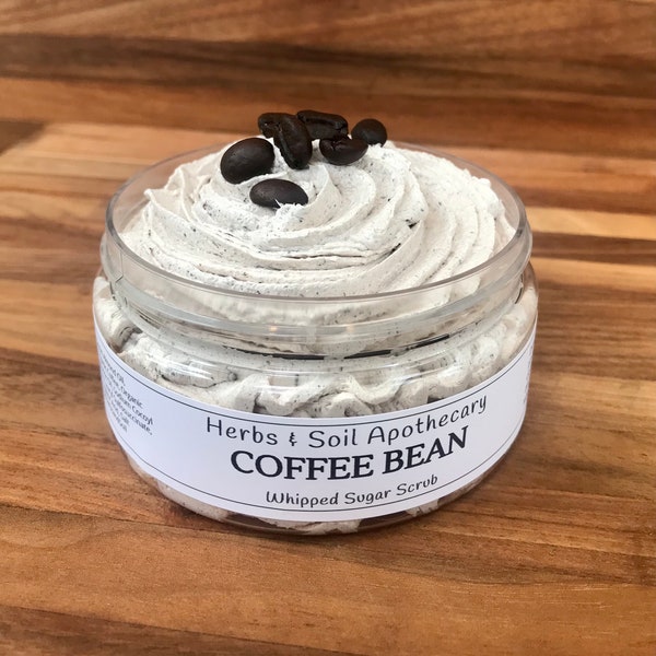 Coffee Bean Whipped Sugar Scrub, Natural Exfoliant with Sugar & Coffee, Smell the Coffee, Sugar Body Scrub, Coffee Lover Gift, Foaming Scrub