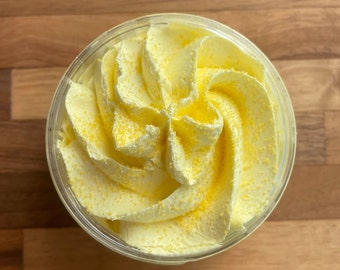 Lemon Squeeze Whipped Sugar Scrub topped with Moisturizing Jojoba Beads, Exfoliating Body Polish, Summer Scented Self-Care Gift, Smooth Skin