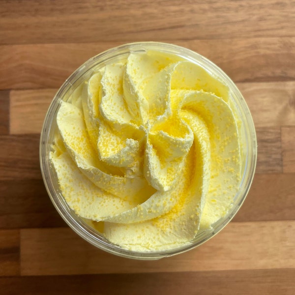 Lemon Squeeze Whipped Sugar Scrub topped with Moisturizing Jojoba Beads, Exfoliating Body Polish, Summer Scented Self-Care Gift, Smooth Skin