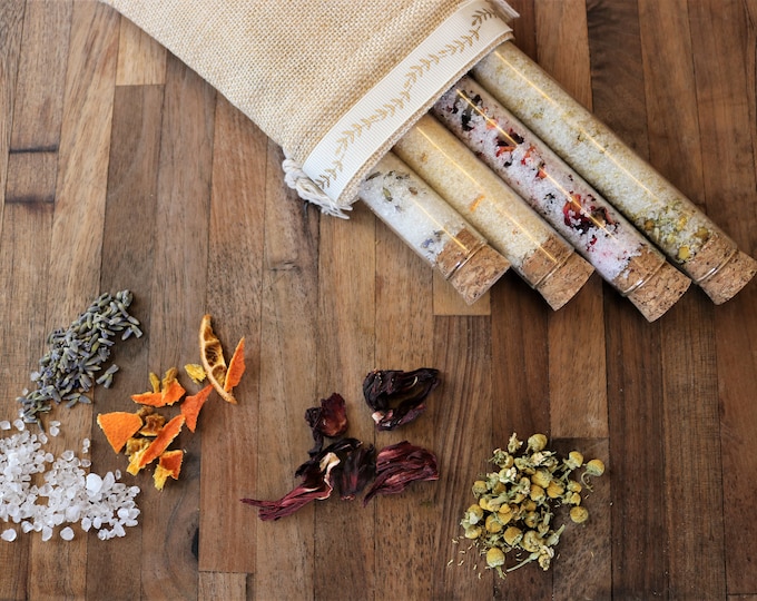 Herbal Bath Salt Vials, Seasonal Scented Aroma with European Spa Salt, Botanical Bath Salts, Mind and Energy Clearing, Bestie Bridal Shower
