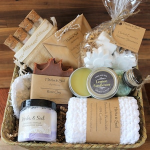 Ultra Deluxe Skincare Gift Box with Natural Soap & Aromatherapy, Whipped Sugar Scrub, European Spa Salt, Eco Friendly Spa Gift Spring Scents