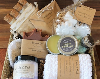 Ultra Deluxe Skincare Gift Box with Natural Soap & Aromatherapy, Whipped Sugar Scrub, European Spa Salt, Eco Friendly Spa Gift Spring Scents