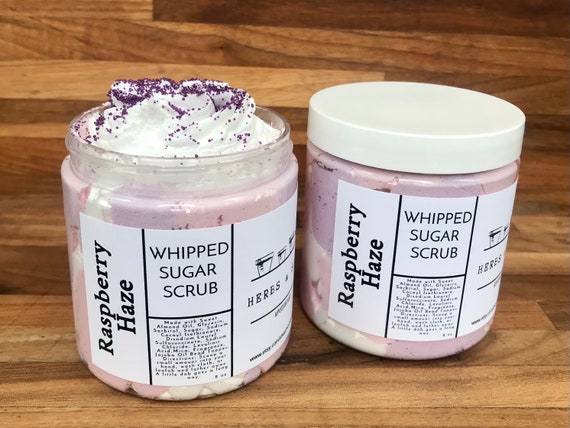 Raspberry Haze Whipped Sugar Scrub, Sweet Wild Raspberries with Sweet Almond Oil, Shower Scrub, Whipped Foaming Sugar Scrub, Paraben Free