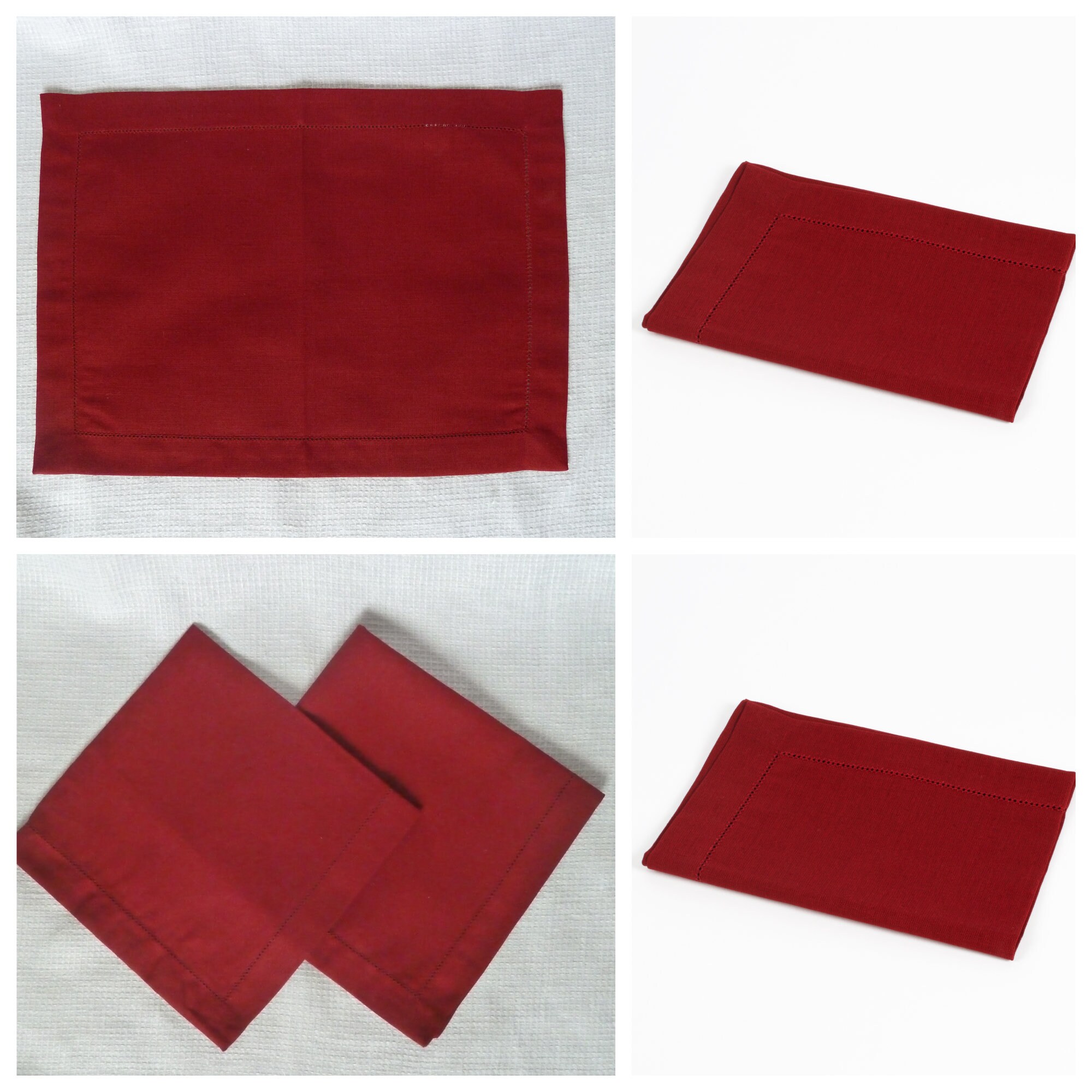 Burgundy linen placemats dark red hemstitch placemats 12 x Etsy