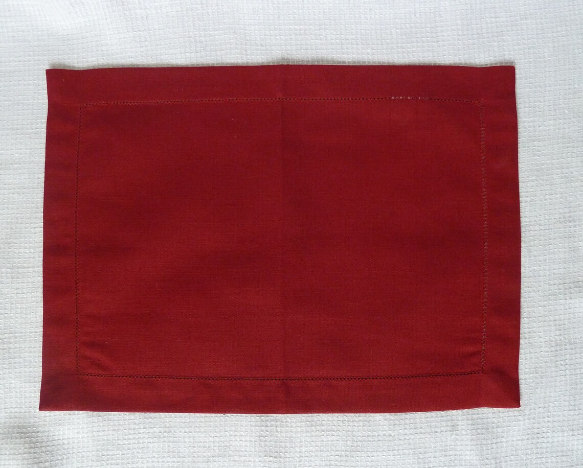 Burgundy linen placemats dark red hemstitch placemats 12 x Etsy