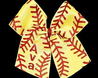 Personalized Softball Glitter Cheer Bow