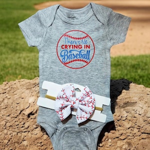 No Crying in Baseball Baby Bodysuit/ Matching Headband