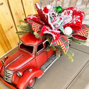 Winter Red Truck Christmas Floral arrangement