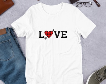 Love Plaid Heart T-Shirt unisexe à manches courtes, cadeau de fête des mères