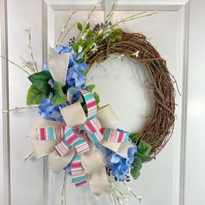 Summer Wreath, Front Door Wreath, Blue Hydrangeas Floral Wreath