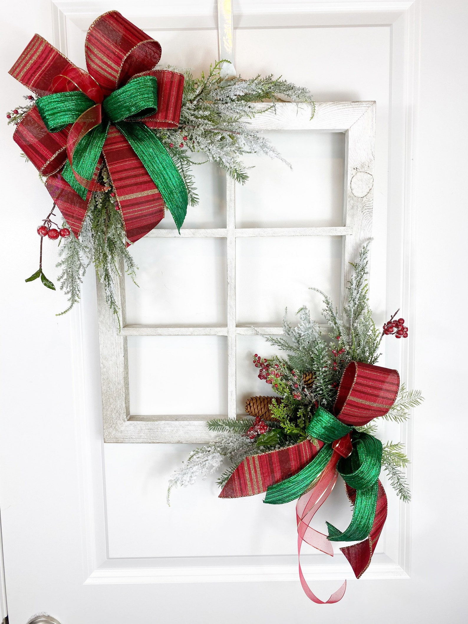 Farmhouse Christmas Window Pane Christmas Door Hanger Rustic Etsy