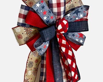 Patriotic Bow, Bow for Wreaths, Red, White and Blue, 4th of July, Veterans,Lantern Bow, Door Bow, Decorative Bow