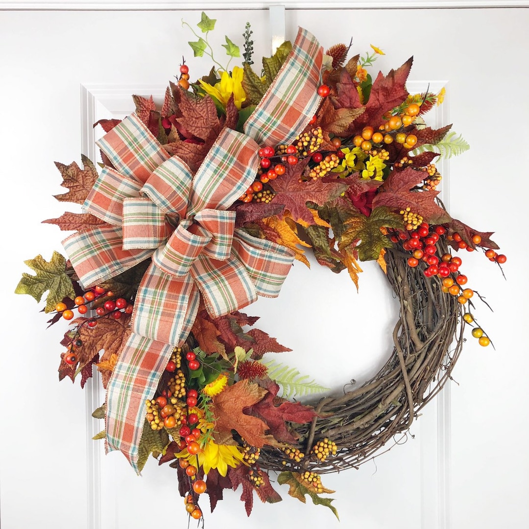 Fall Wreath for Front Door, Grapevine Wreath, Thanksgiving Wreath Etsy