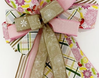 Easter / Spring Bow, Bow for Wreaths, Pinks and Greens, Spring Decor, Everyday Bow, Lantern Bow, Door Bow, Decorative Bow