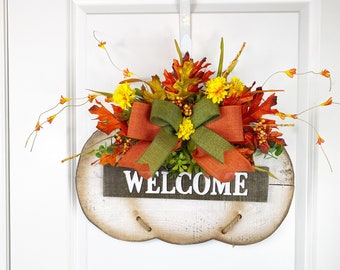 Wood Pumpkin Welcome Door Hanger, Front Porch Decor