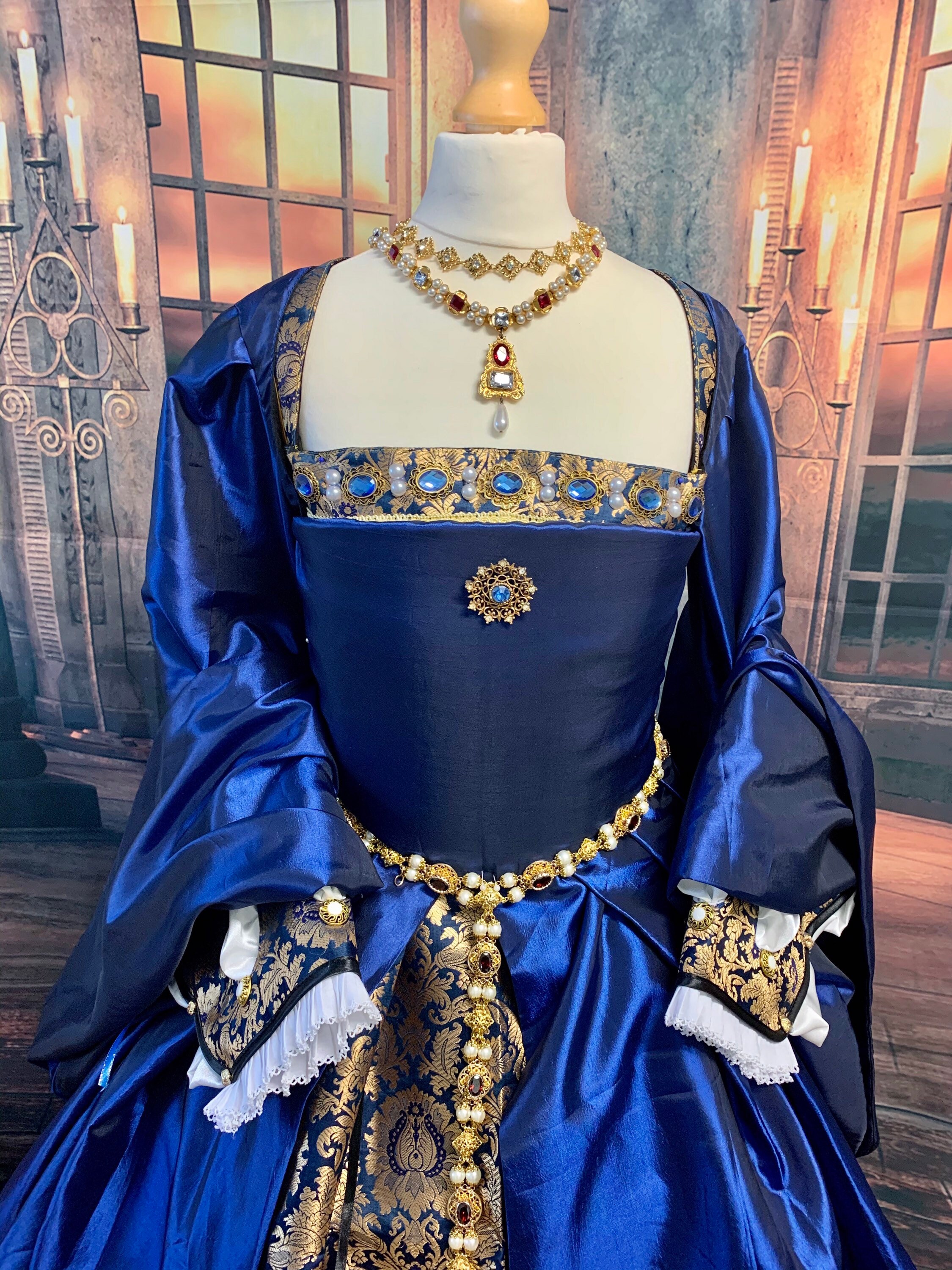 Tudor Gown Blue Taffeta Made to Measure | Etsy