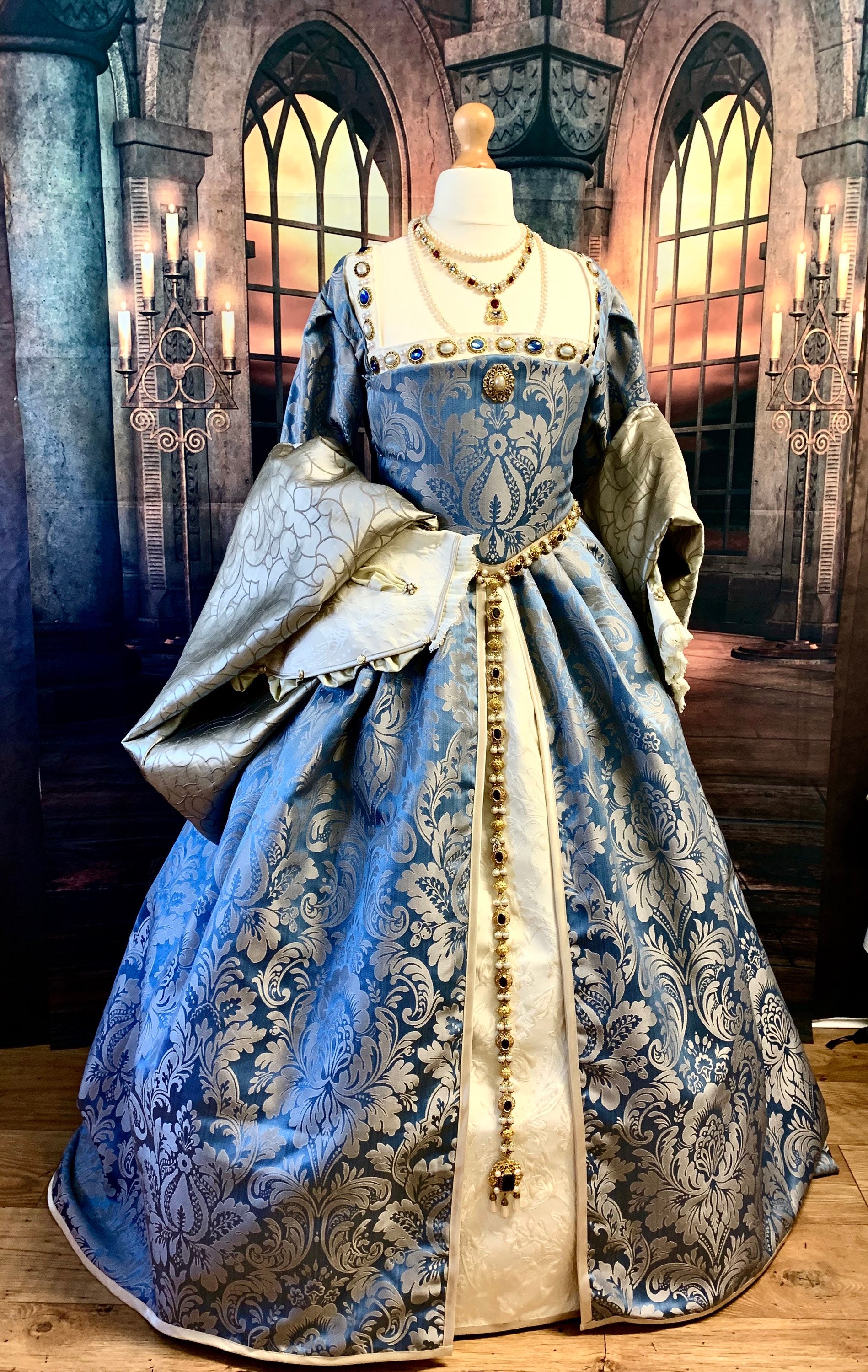 Blue Damask Tudor Gown Made to Order Etsy UK