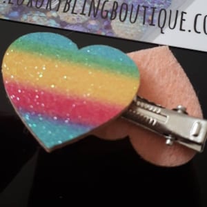 Girls Rainbow crocodile style heart hair clips