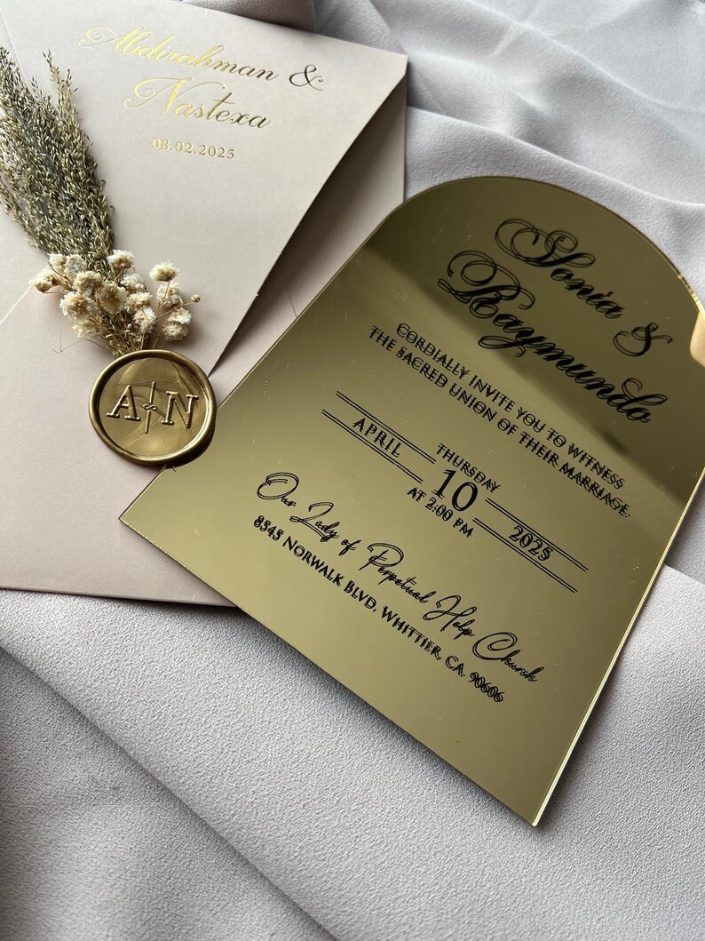 Gold Mirror Acrylic Wedding Invitation Suite with Vellum