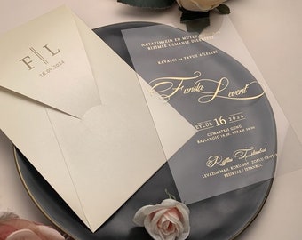 Elegant Gold Acrylic Wedding Invitation Set Minimalist Invites