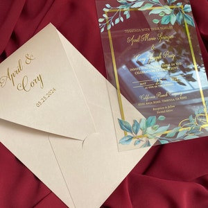 Elegante invitación de boda acrílica con detalles en lámina de oro, invitación de boda de lujo con estampado de lámina de rubor frustrada, invitación única de champán imagen 10