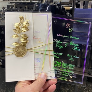 Elegant Hologram Quinceanera Acrylic Invitations, Acrylic Invitations, Hologram, Wedding Invitations, Color Wedding Invitations