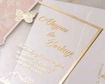 Quinceanera Invitation, Sweet 16 Invitation, Gold Foil, Acrylic Invitations, Wedding Invitations, Unique Wedding Invitation, Blush Set