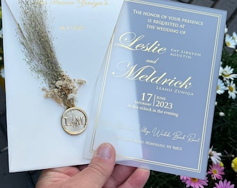 Frosted Acrylic Wedding Invitations, Quinceanera Invitations, Custom Invitations with Gold Foil Printing, Wedding Invitation Suite