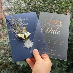 Navy Blue Elegant Acrylic Wedding Invitations, Wedding Invitation, Destination Wedding Invitation, Unique Invitation with Custom, Cheap