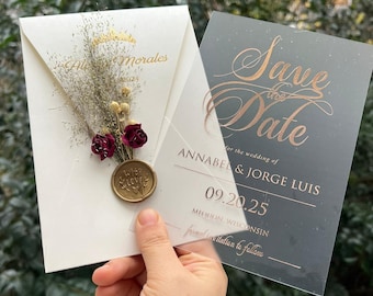 Acrylic Wedding Invitation, Rose Gold Foil, Custom Elegant Invites