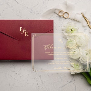 Burgundy Wedding Invitations, Acrylic Invitations, Minimalist Invites, Wedding Invitations, Acrylic Invitations, Acrylic Wedding Invitation