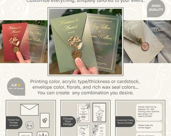 Elegante suite di inviti di nozze personalizzati: stampa su lamina vera, design personalizzato e buste