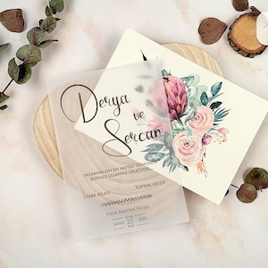 Floral Acrylic Wedding Invitations, Elegant Invites, Letterpress Wedding Invitation, Quinceanera Invitation, Wedding Card, Floral Template