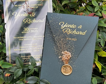 Elegant Emerald Green Acrylic Wedding Invitation - Quinceanera Party Card, Custom Design, Quinceanera Invitation, Custom Elegant Invitations