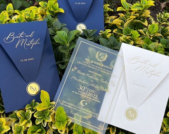 Gold Foil Acrylic Wedding Invitation, Minimalist Elegant Invites