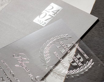 Stylish Gray Acrylic Wedding Invitations, Unique Invites, Acrylic Invites, Real Foil, Elegant Wedding Invitation, Acrylic Invitation Card