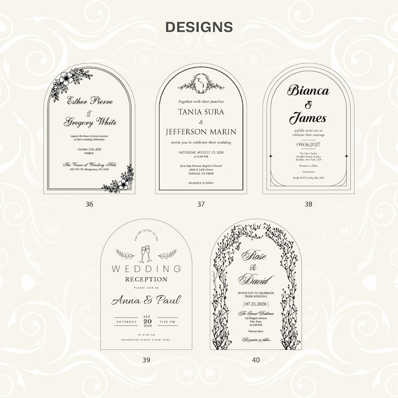 Real dried flower options in different styles and colors for the acrylic wedding invitation