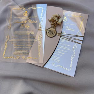 Moderne Hochzeitseinladung, Luxus-Hochzeits-kleid Goldfolie Hochzeits-Design Benutzerdefinierte Pergament-Set Goldfolie Hochzeitseinladung Moderner Stil Braut-Set