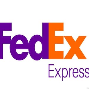 May include: The FedEx logo features the word "FedEx" in purple and orange with the word "Express" in purple below. The logo has a registered trademark symbol.