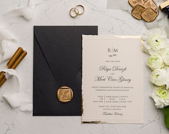 Black & Ivory Foil Wedding Invitation with Envelope