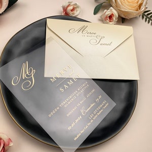 Gold Foil Acrylic Wedding Invitations Elegant Clear or Frosted image 2